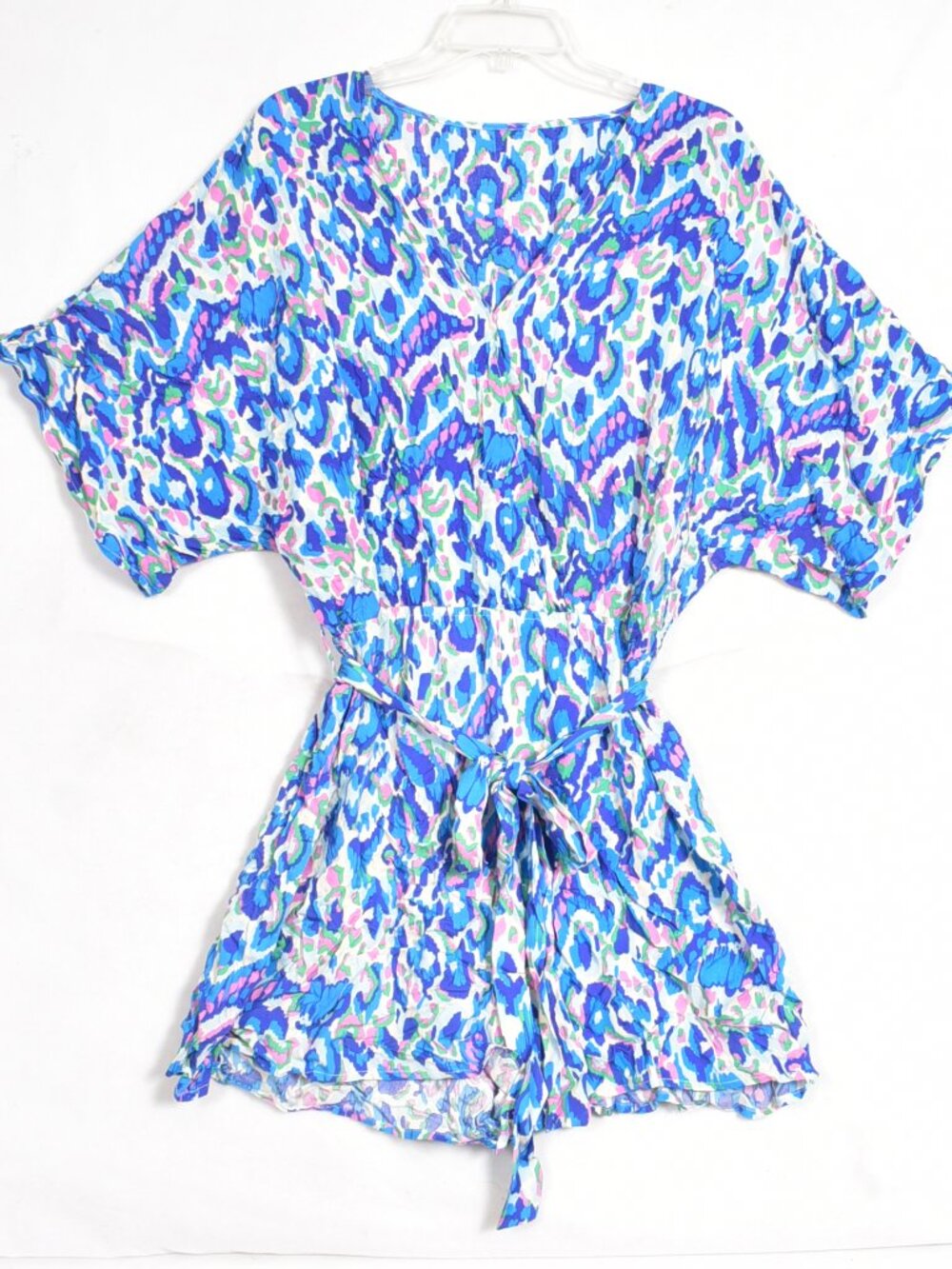 Cupshe Blue Pink Green Abstract Print V-neck Drawstring Swim Romper XL